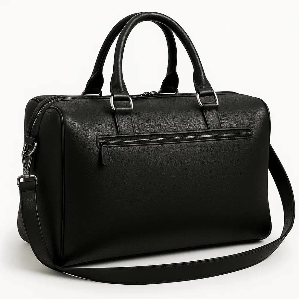 Premium quality black leather duffle bag new york