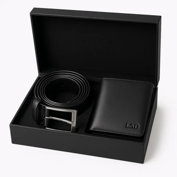 Men leather gift set, Leather belt and wallet