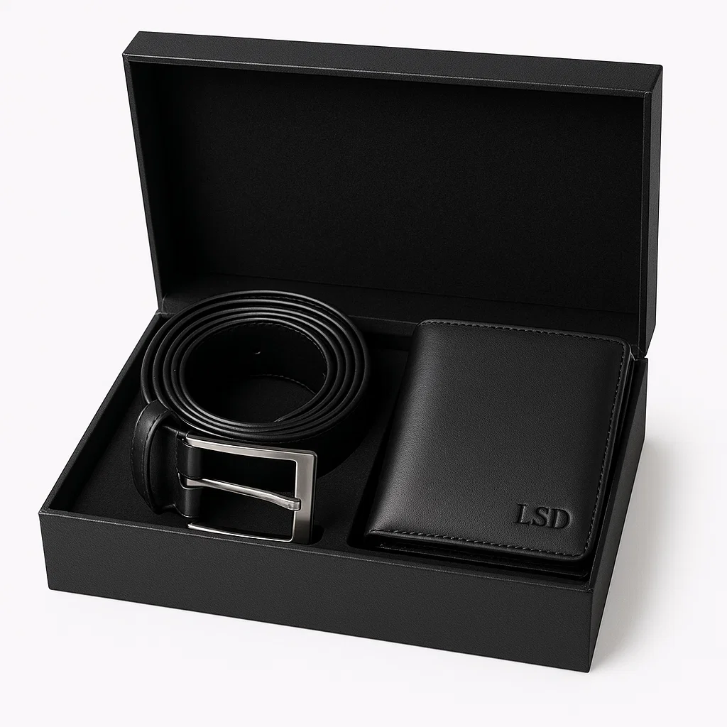 Men leather gift set, Leather belt and wallet