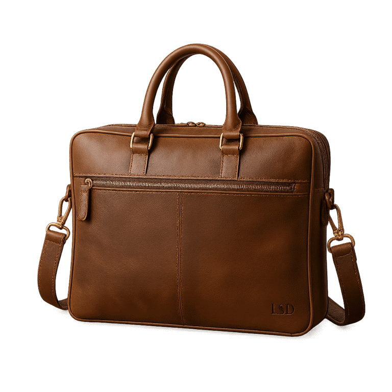 Full grain leather laptop bag for men designed for office use in the USA