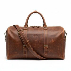 Vintage leather duffle bag handmade from genuine leather