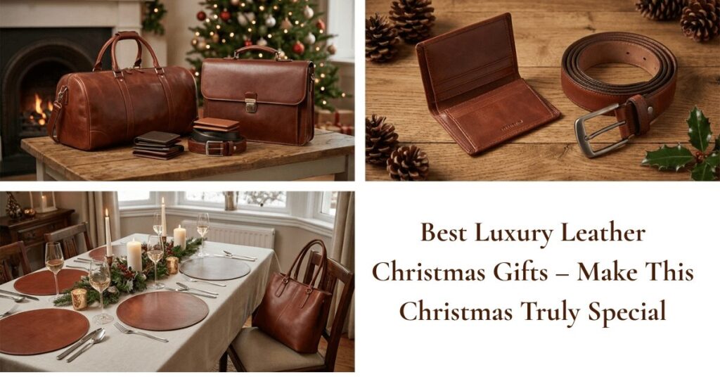 Luxury leather Christmas gifts including duffle bags, wallets and office bags in New York