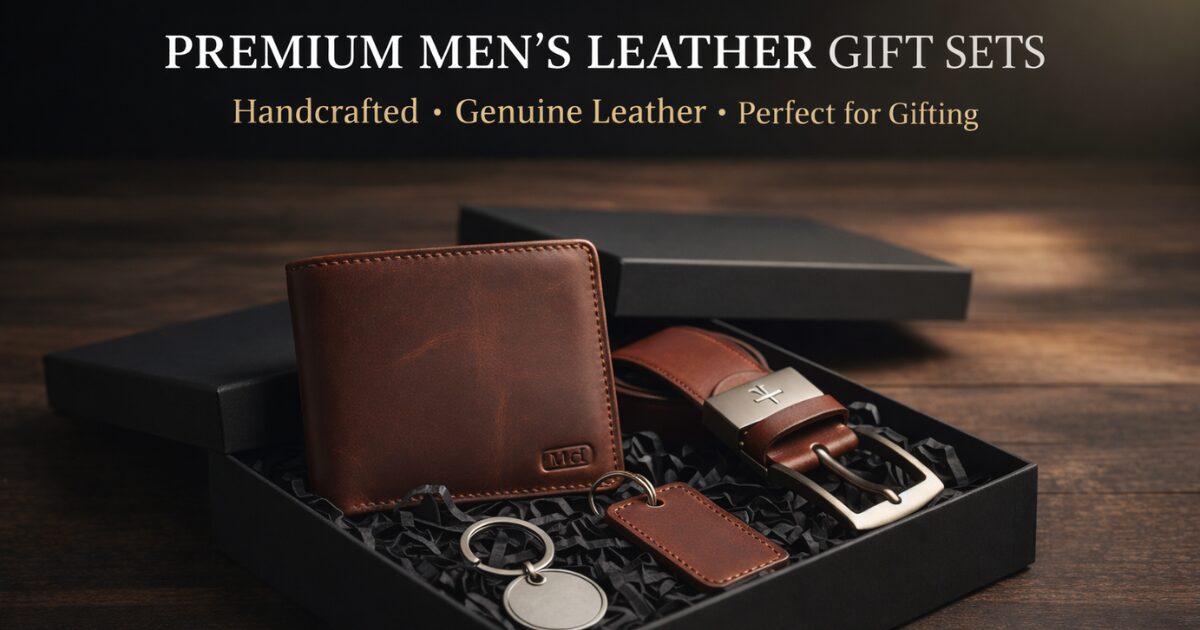 Handcrafted leather gift sets for men with wallet and belt combo